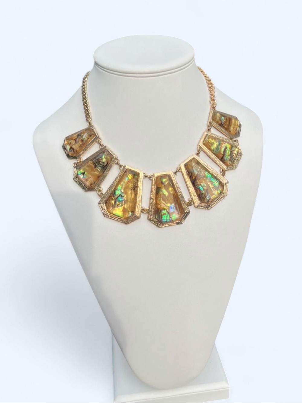 The Limited Vintage Gold Y2K Geometric Abalone Shell Bib Statement Necklace